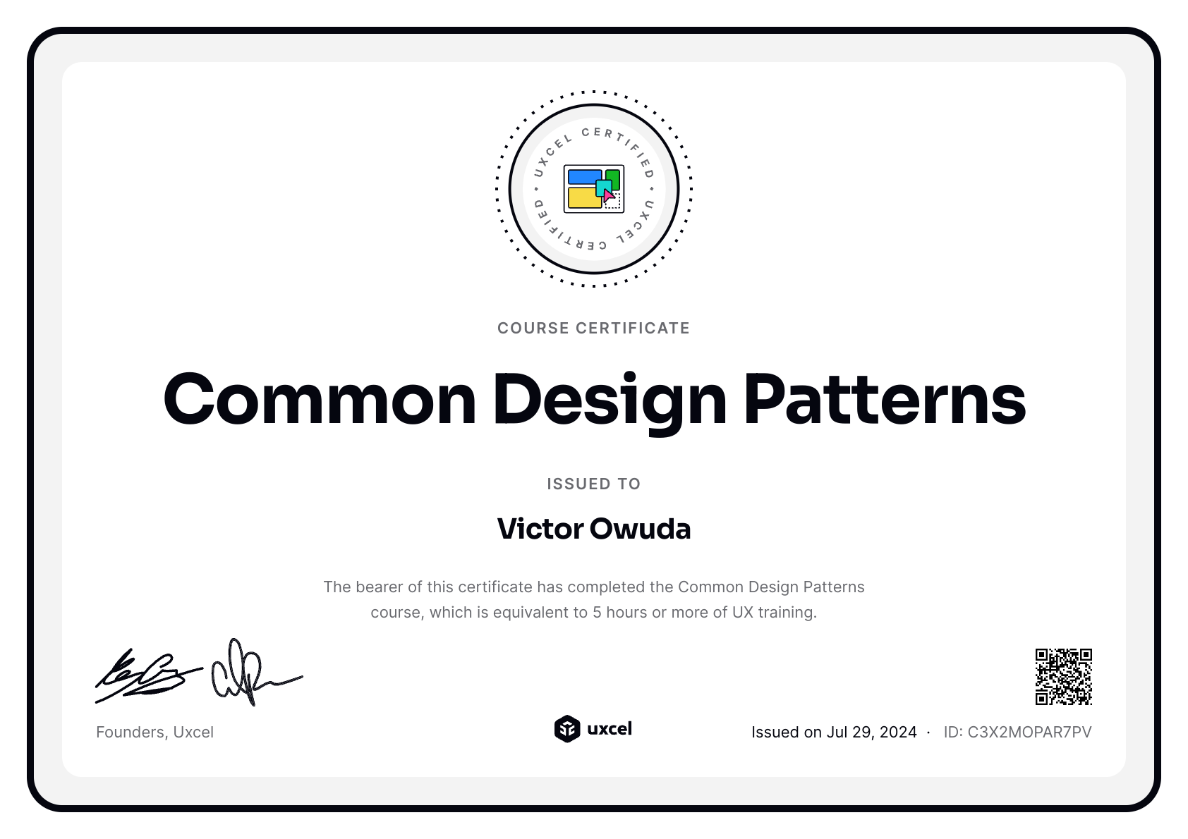 Victor Owuda's certificate